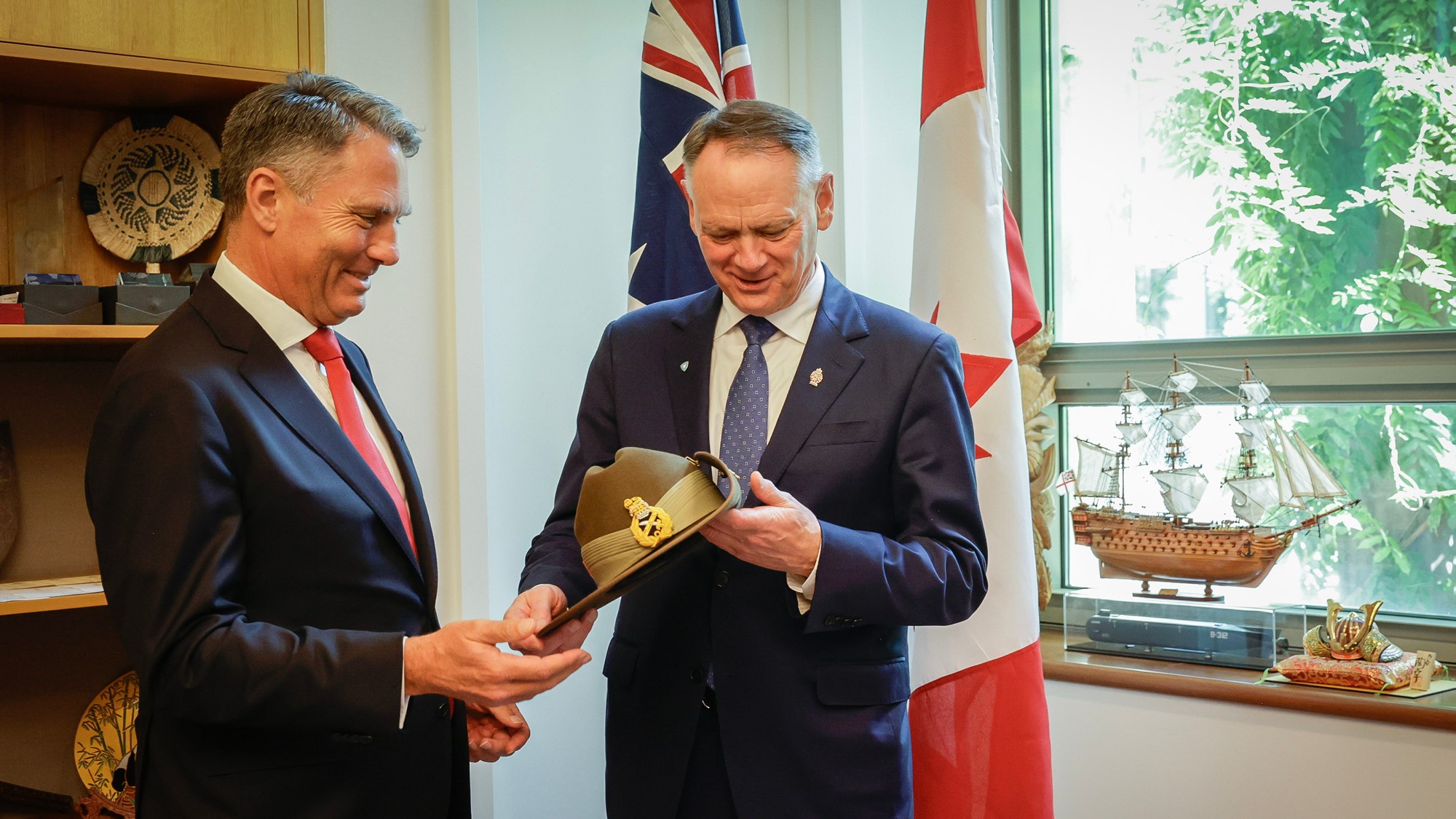 Iran ... Defence Richard Marles (left) with Canadian counterpart David McGuinty in Canberra today. McGuinty is travelling with Canadian PM Mark Carney. Photo: Department of Defence