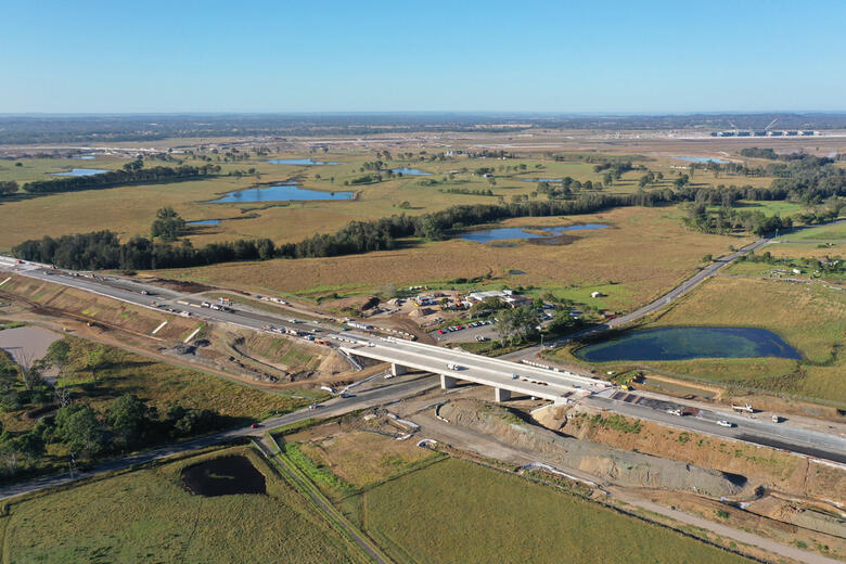 The Luddenham Road bridge under construction in May 2024. The new M12 has 17 such bridges. Photo: www,transport.nsw