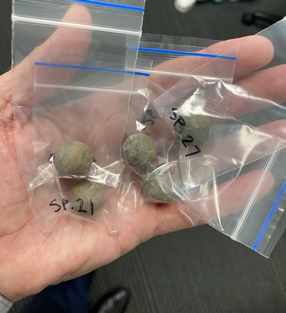The musket balls after they were studied and bagged following their recovery; Photo: Qld Environment Department.