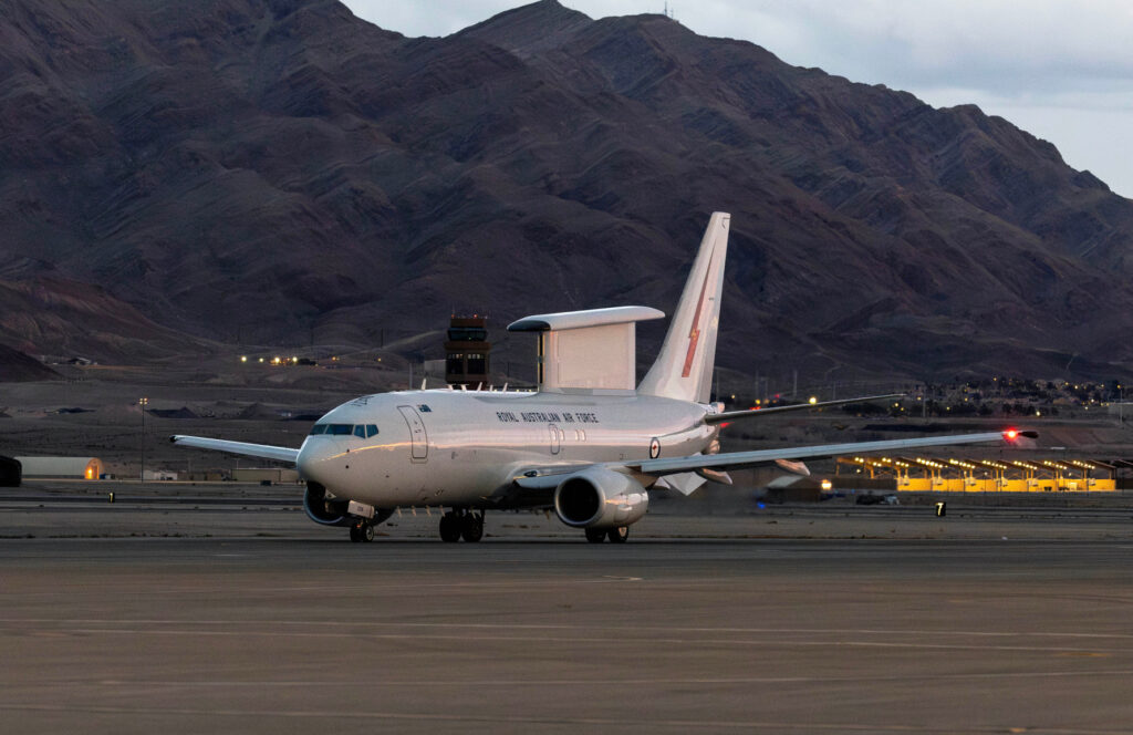 An RAAF Wedgetail at Nellis Air Force Base, US, in February as part of Exercise Bamboo Eagle. Photo: Department of Defence.