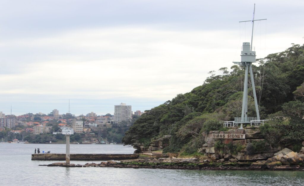 The mast at the Bradleys Head memorial which faces towards Sydney Harbour Bridge. Photo: ANDREW KACIMAIWAI