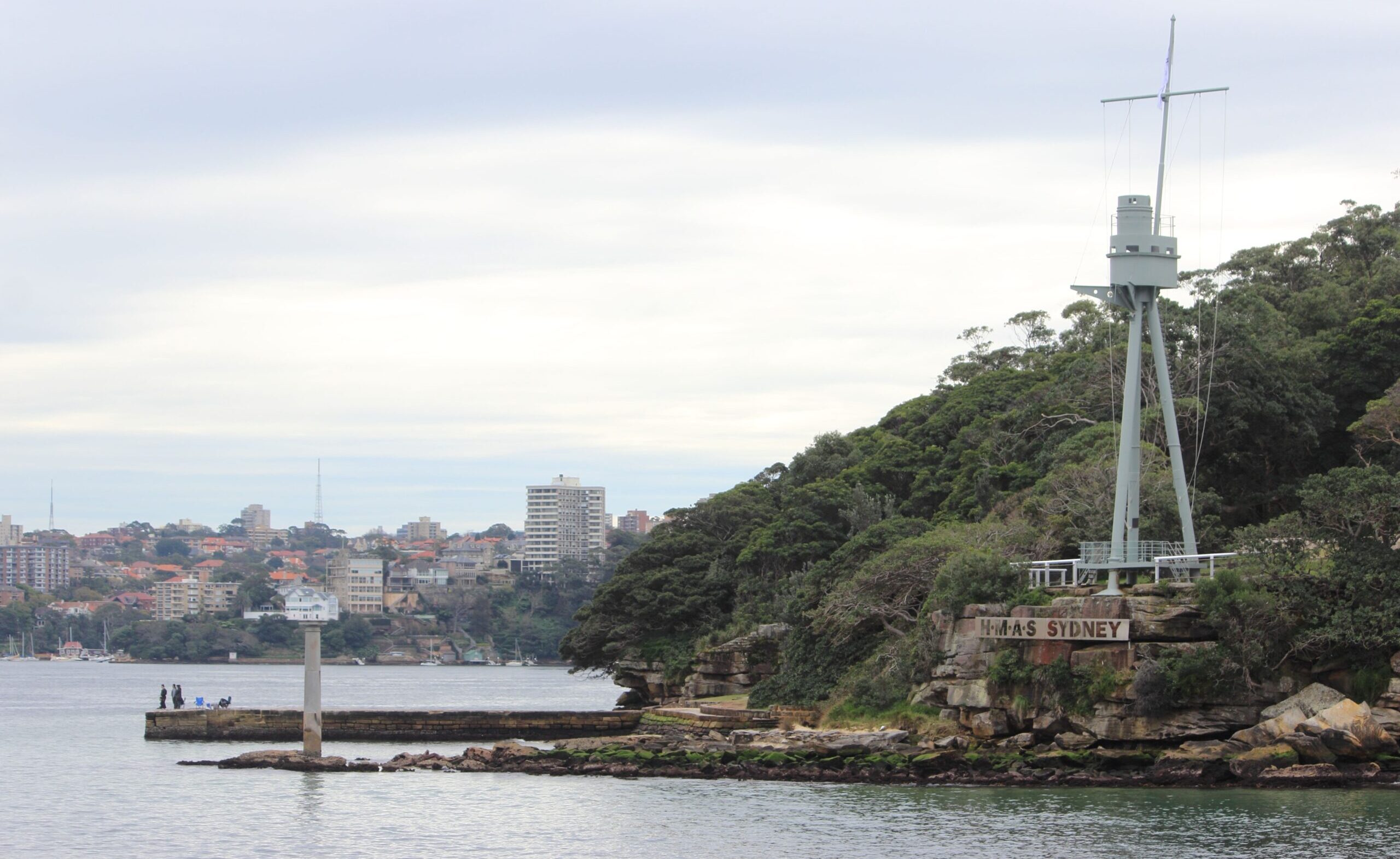The mast at the Bradleys Head memorial which faces towards Sydney Harbour Bridge. Photo: ANDREW KACIMAIWAI