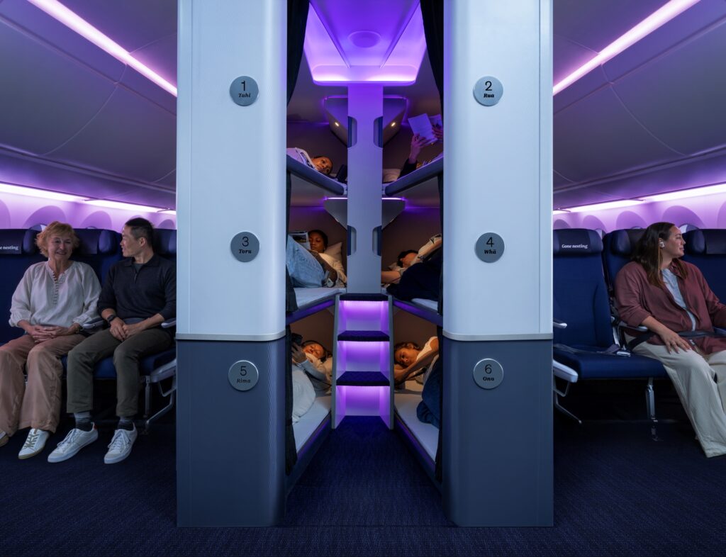 What the Skynest pod will look like. Each bunk will be available to economy for an extra price with time limits. Photo: Air New Zealand.