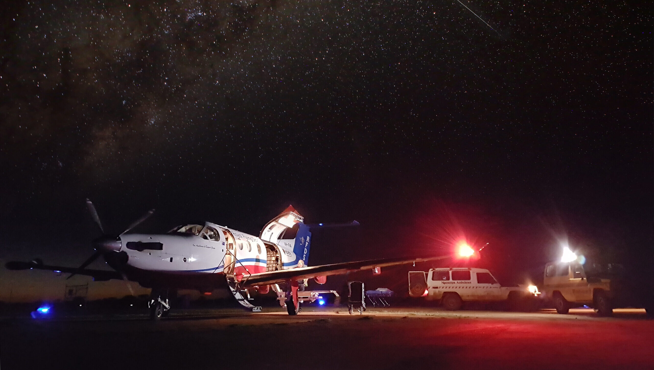 Tasmania base construction .... A RFDS aircraft conducts a night retrieval of a patient. Photo: RFDS.