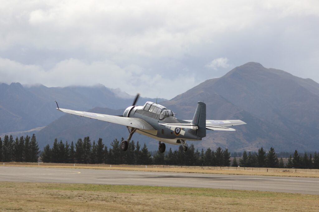 The WWII-era Avenger taking off from Wanaka Airport at the 2014 airshow. Photo: ANDREW KACIMAIWAI