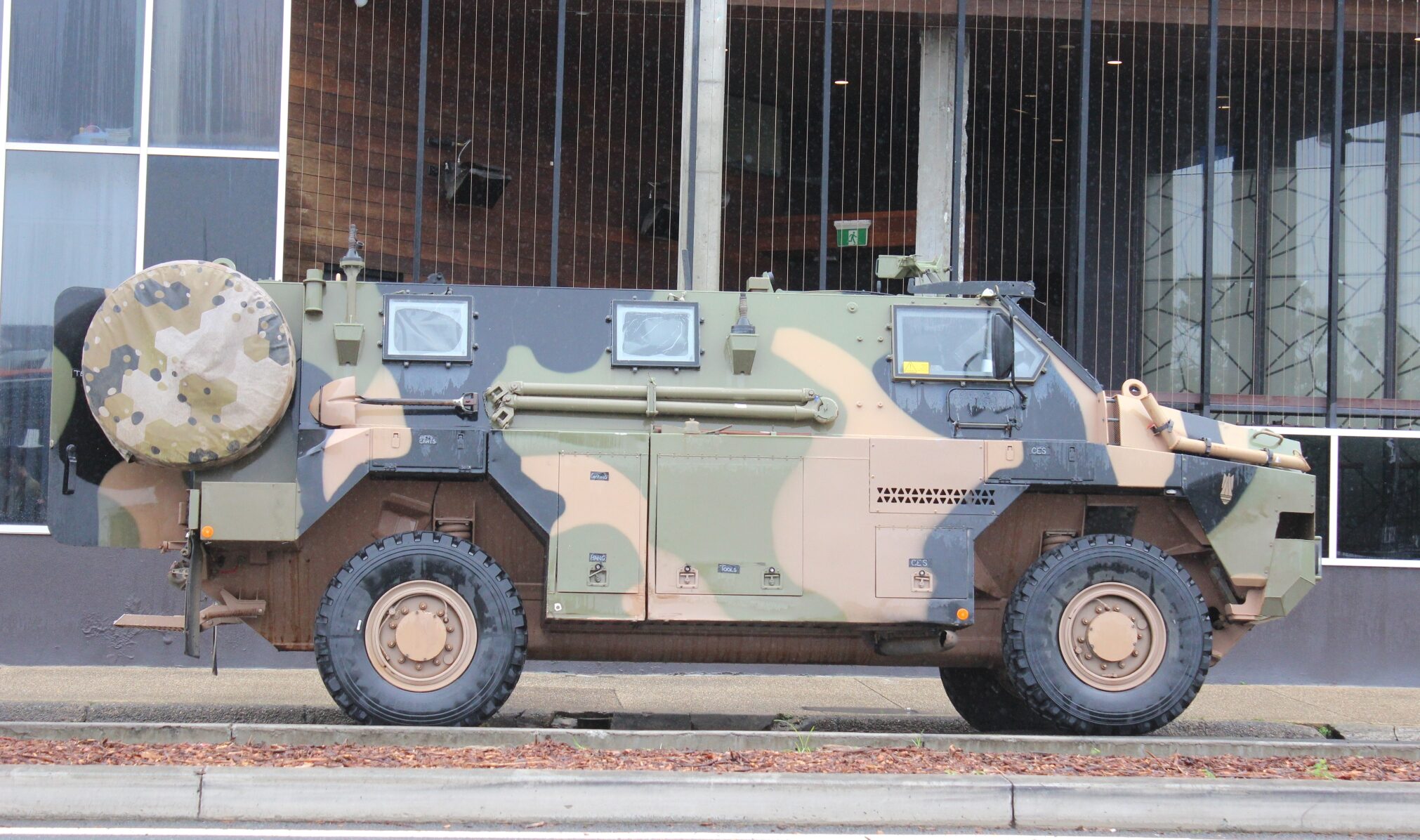 A Bushmaster in front of the Redcliffe RSL in Brisbane. Photo: ANDREW KACIMAIWAI.
