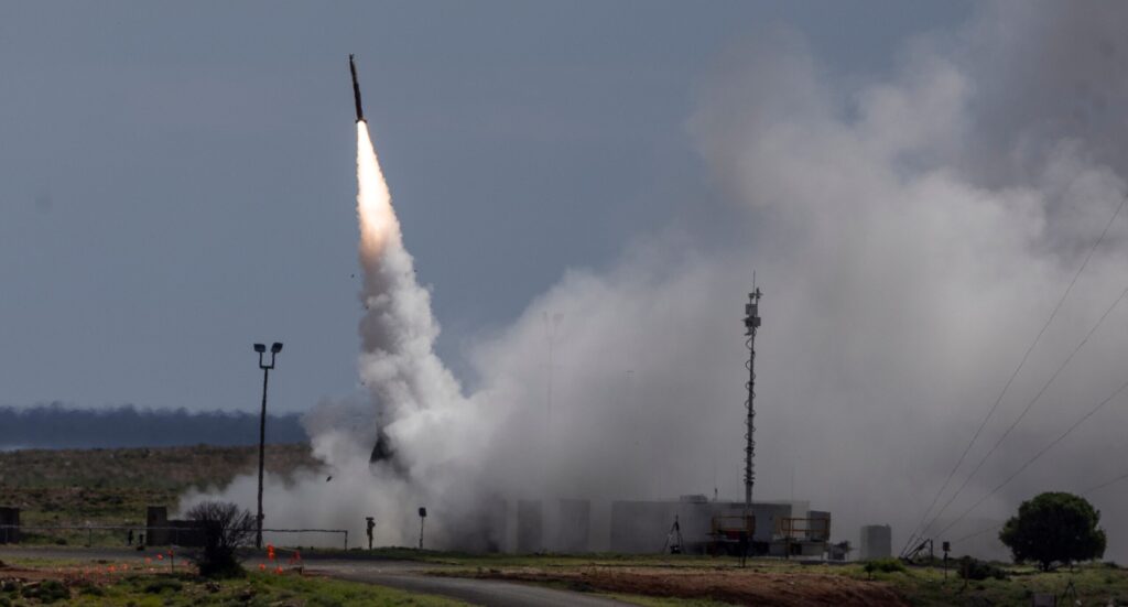 The first Aussie-made Guided Multiple Launch Rocket System (GMLRS) missiles are test fired at Woomera, South Australia. Photo: Department of Defence.