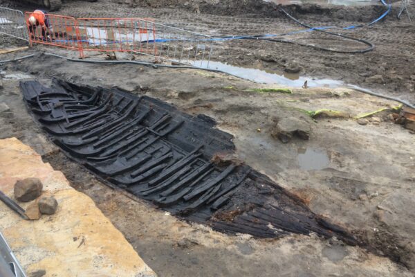 The Barangaroo Boat with its ceiling planking removed. Photo: Benjamin Wharton, Sydney Metro 2018