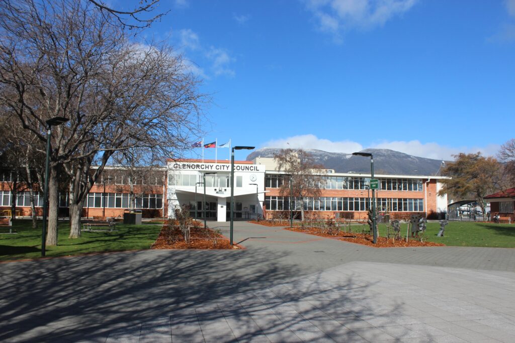 Chocolate ... Glenorchy City Council chambers with Mt Wellington in the background. Photo: ANDREW KACIMAIWAI