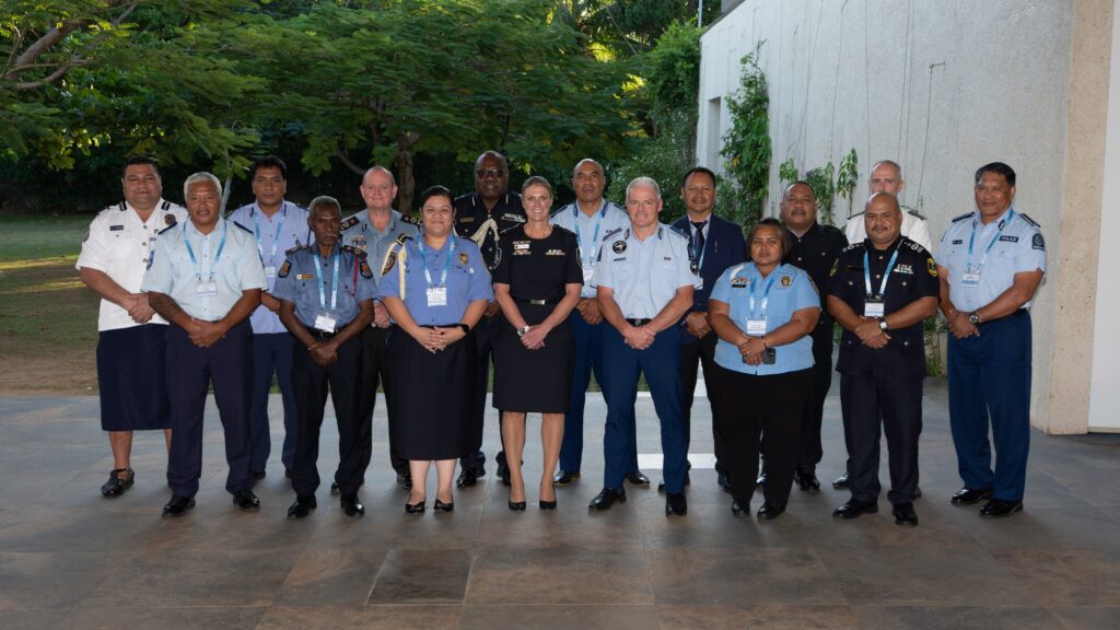 Delegates at the police summit just held in Fiji. They came from Palau, Federated States of Micronesia, Cook Islands, Fiji, Tonga, Tuvalu, France, PNG, Australia, New Zealand, Marshall Islands and Samoa (Western and American). Photo: Australian Federal Police