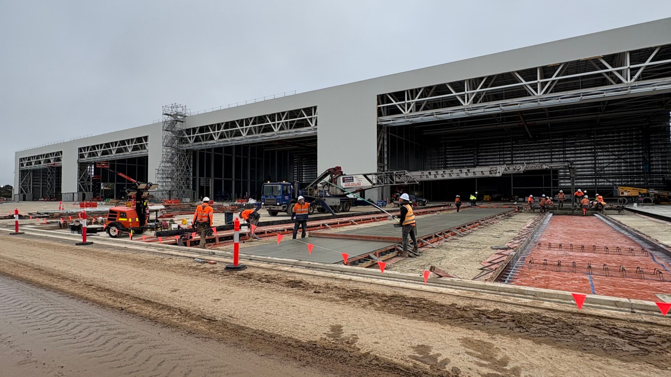 air force... The hanger bays take shape during construction at RAAF Base Edinburgh. Photo: Department of Defence