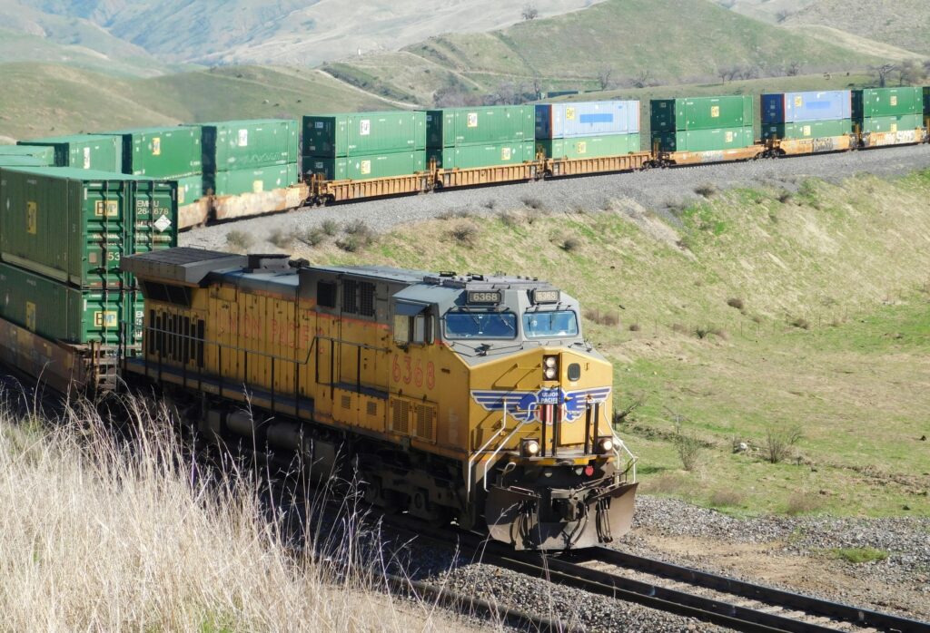 A double-stacked, or well, freight train which will boost inland container capacity. Photo: Bill Silveira/Pexels