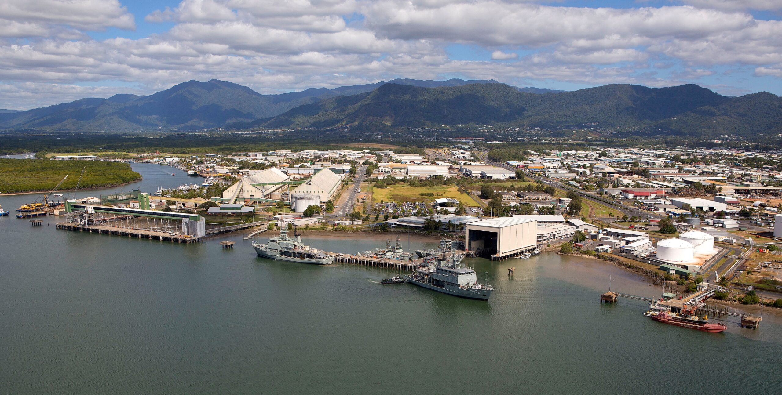 FILE … The HMAS Cairns Naval Base with ships leaving for deployment to the South West Pacific. Photo: Department of Defence.