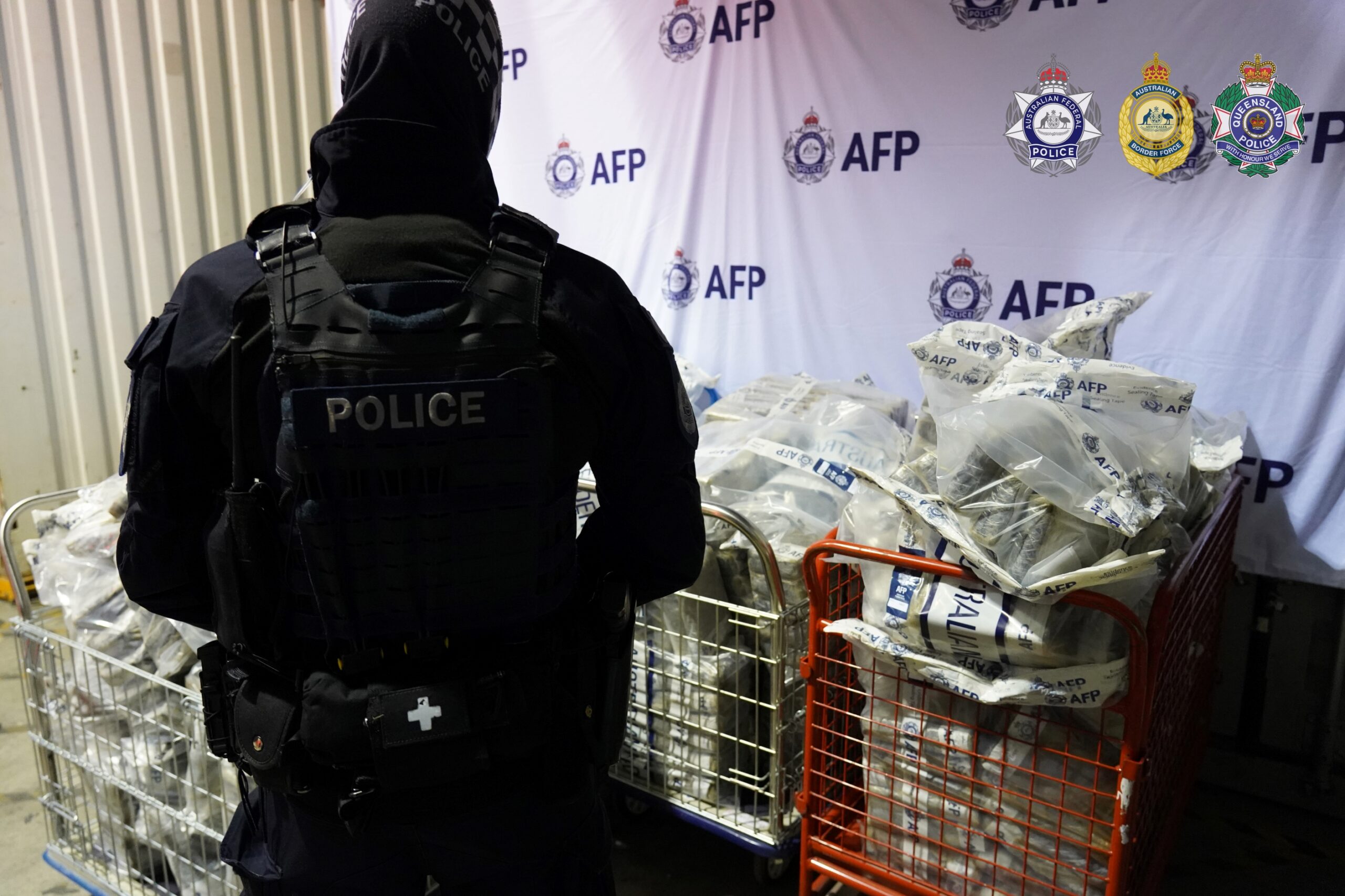 The cocaine haul assembled for transport at the Londonderry property in western Sydney. Photo: AFP.