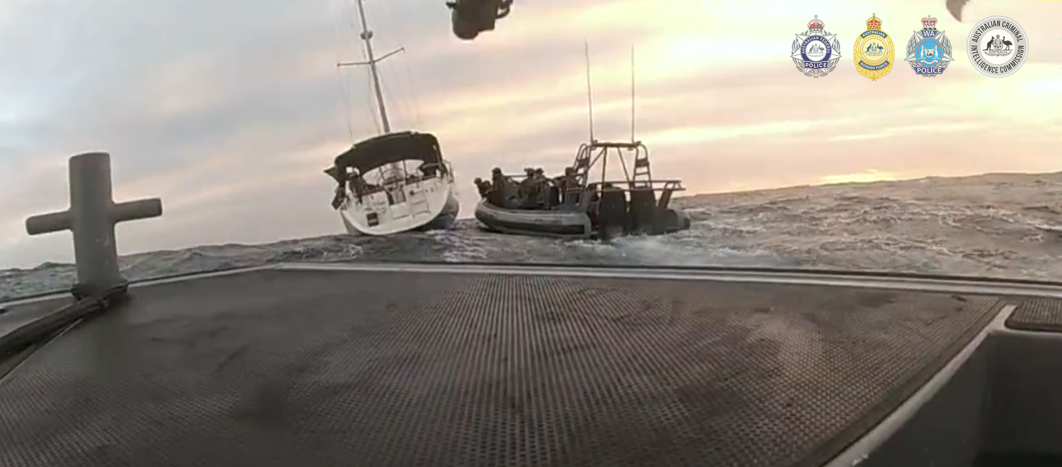 smuggle ... The yacht is intercepted by taskforce officers off the coast of Exmouth, WA, on Monday, June 1. Photo: AFP.