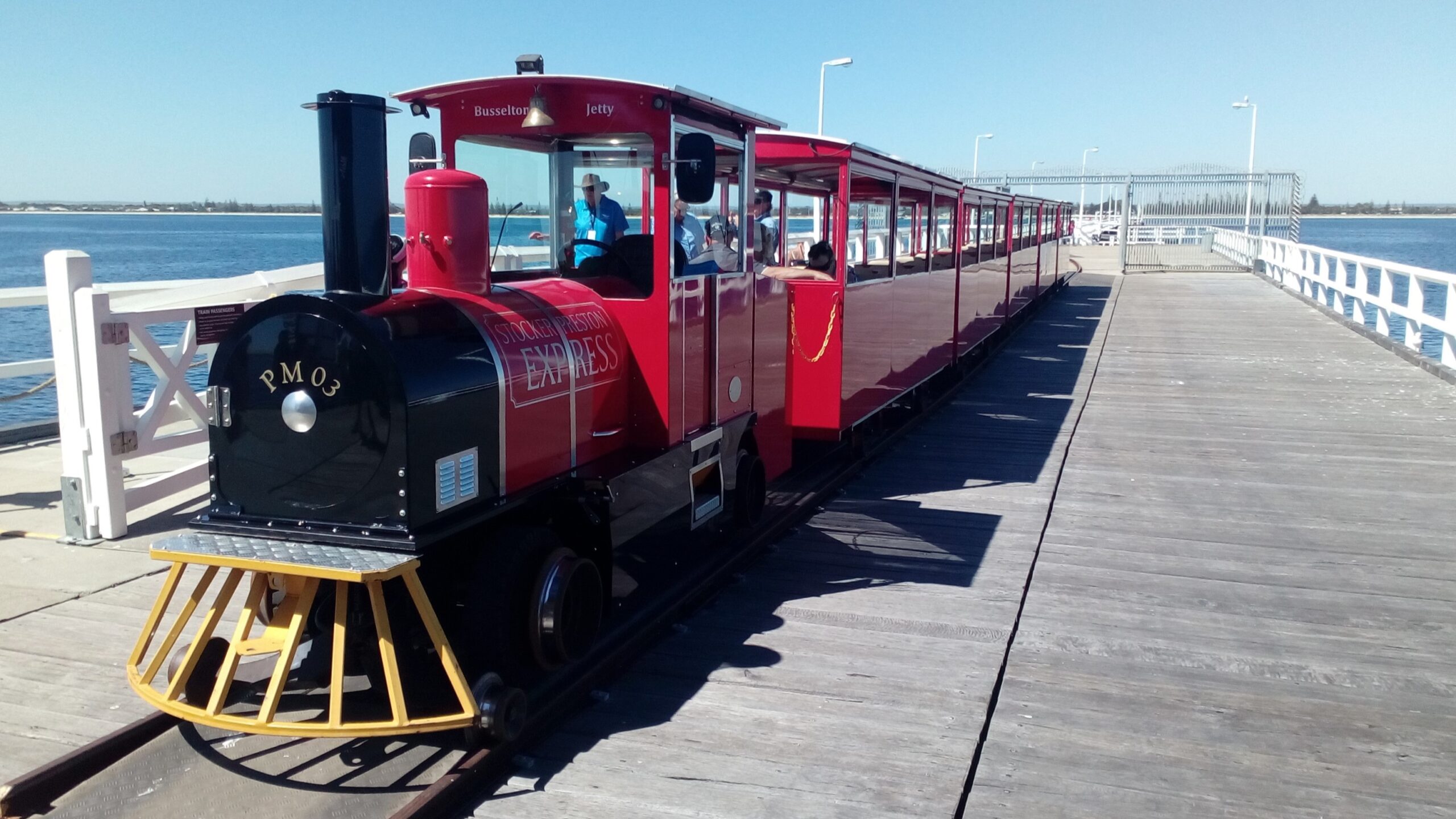 names ... BUSSELTON NEWS: The solar-powered Busselton Jetty train will not run from June 23-25. The 1.7km rout on the wooden jetty ends at the Underwater Observatory, which is expected to be affected by weather and ocean conditions on these days. Click here to visit their website. Photo: ANDREW KACIMAIWAI