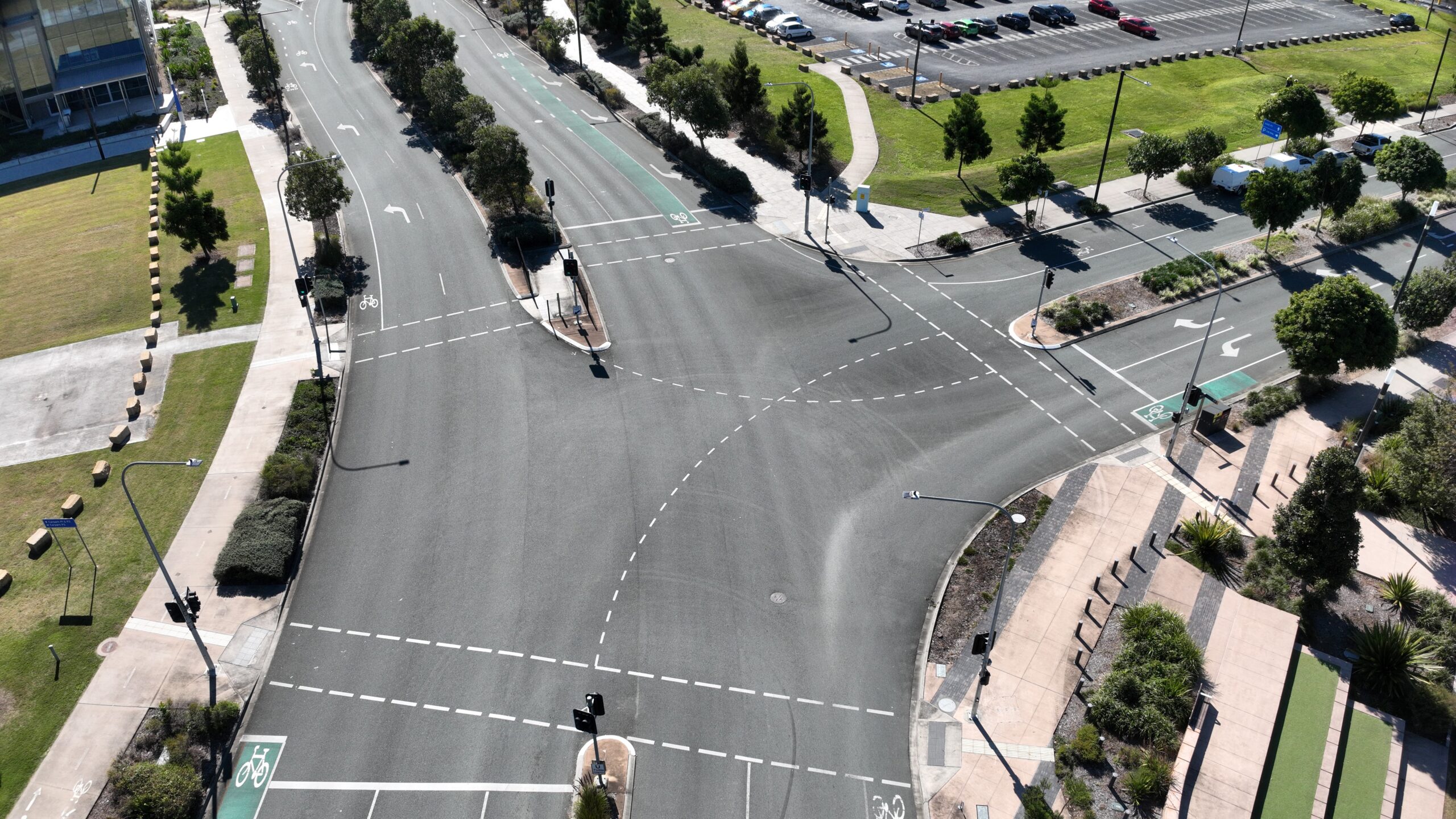 The Petrie intersection where the new AI traffic lights will be tested. Photo: Moreton Bay council