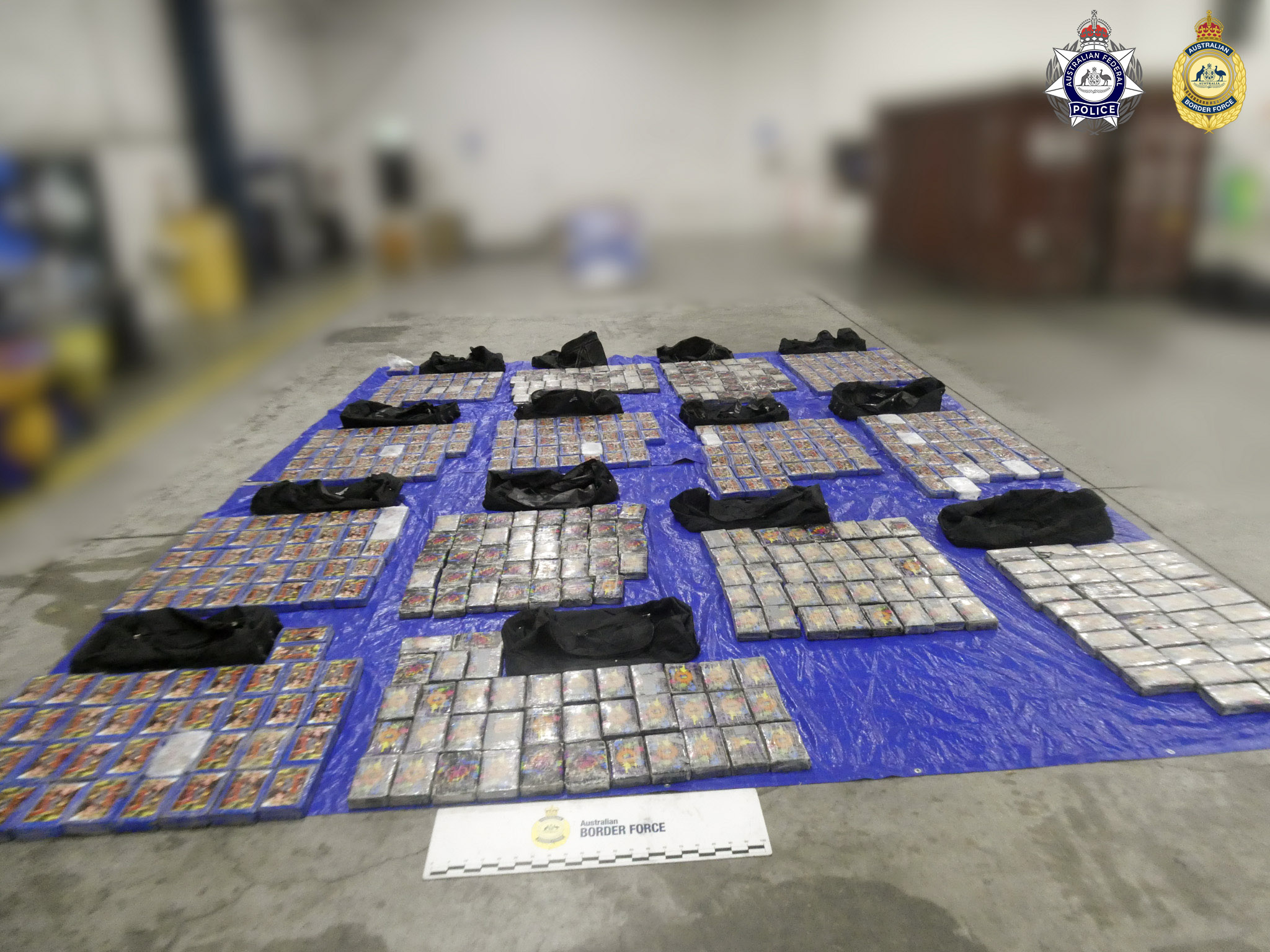 The cocaine blocks and bags on display after their discovery by ABF officers. Photo: ABF
