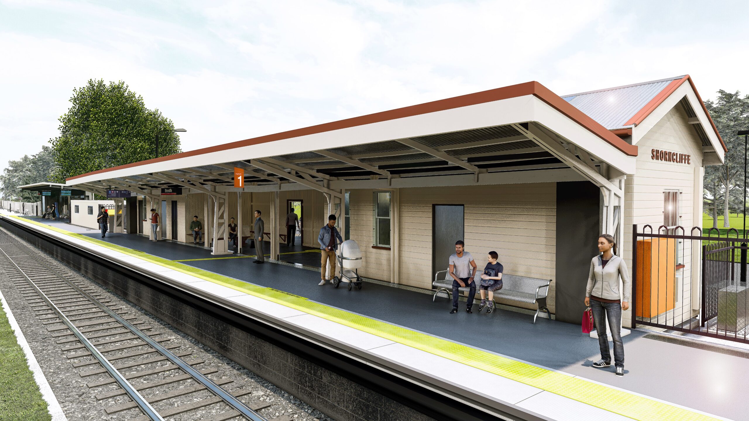 A conceptual render of what the new platform at Shorncliffe Station might look like. Graphic: Qld Rail