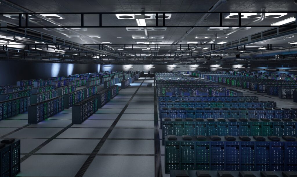 A data centre’s server racks that stores AI datasets for simulation training and predictive tasks. Photo: DC Studio on Magnific