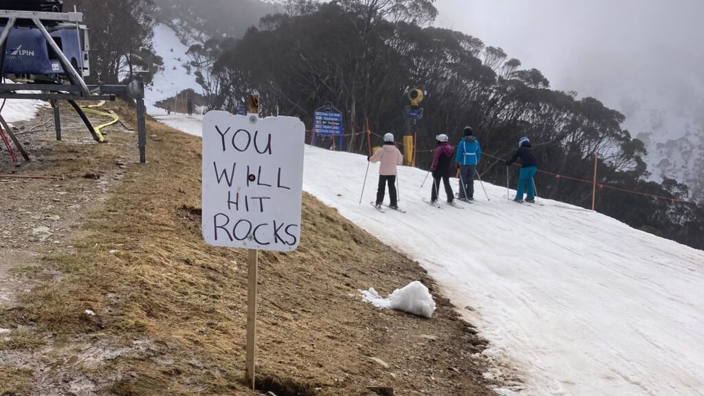 poor ... Mount Hotham’s slopes as seen on Saturday, August 22. Photo: POW/Andrew Watkins