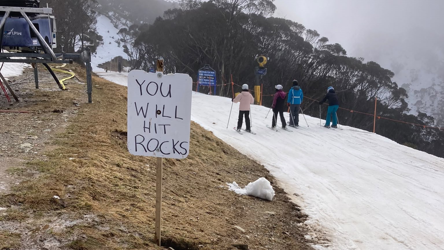 poor ... Mount Hotham’s slopes as seen on Saturday, August 22. Photo: POW/Andrew Watkins