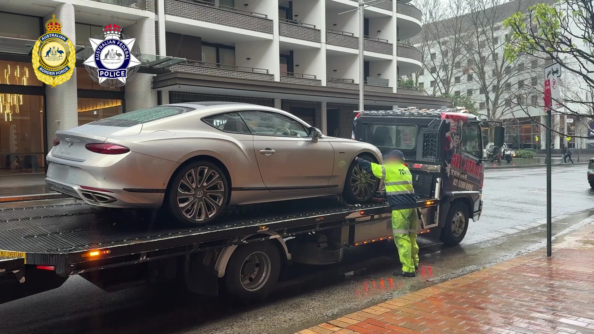 millions .... A Bentley Continental is seized by police on the streets of Canberra. Photo: supplied/ABF