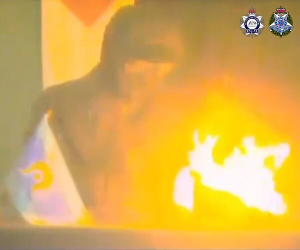 Still image taken from footage of the 2025 Lovitt Technologies arson attack that was just released by the AFP. Photo: supplied