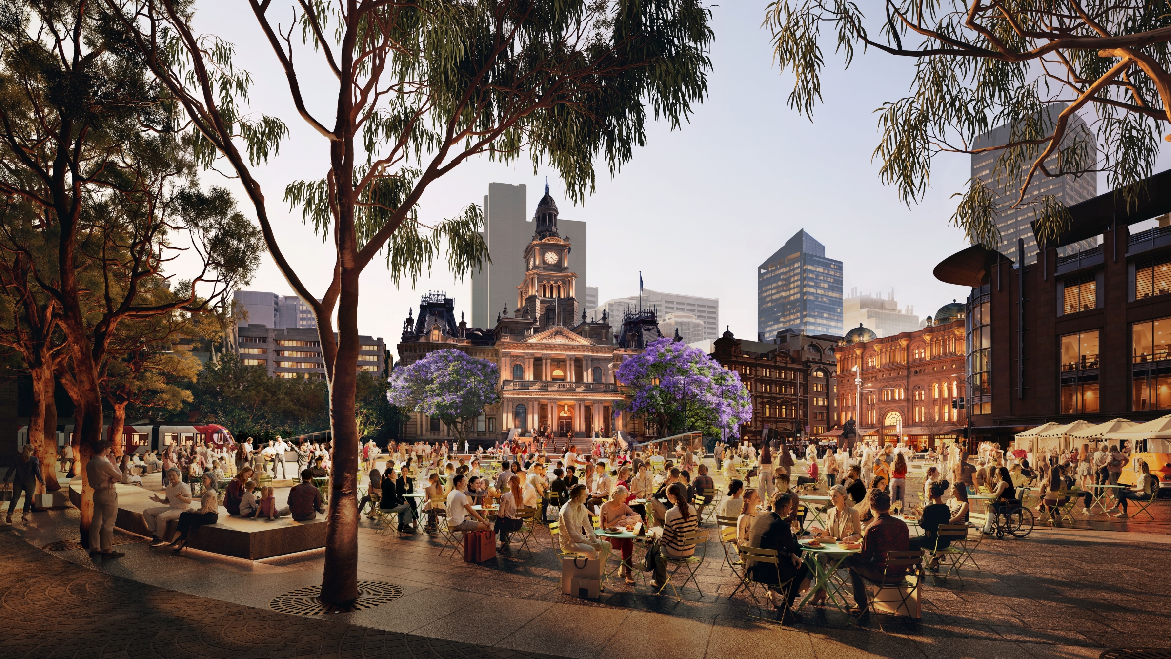 plan ... An artistic impression of the new square at twilight. Image: City of Sydney/JPW/ASPECT Studios