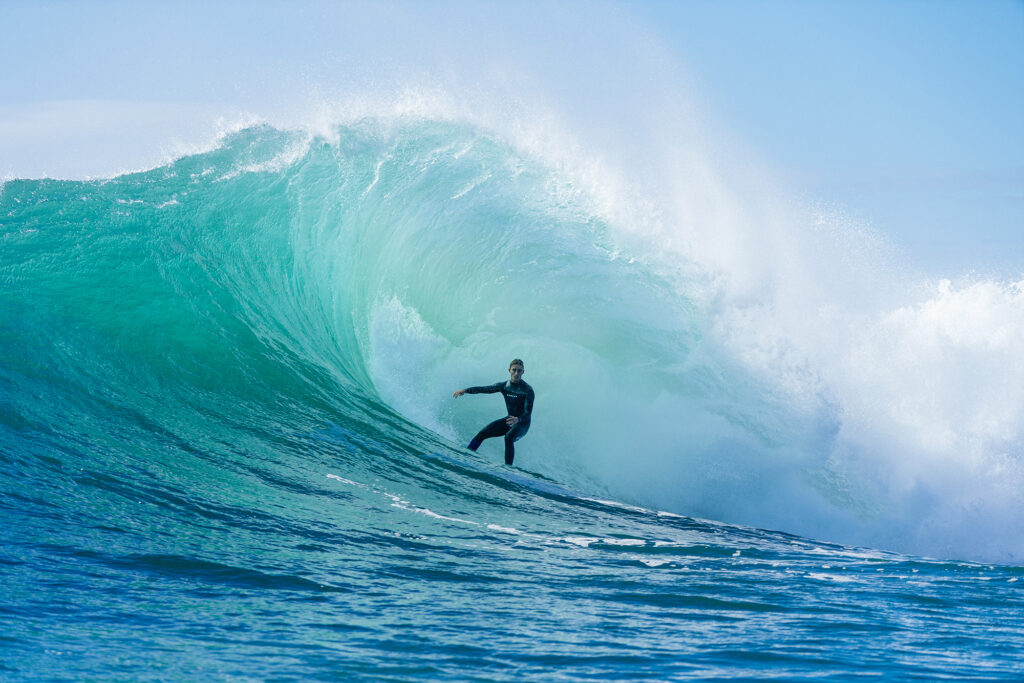 Sheldon Simkus surfing's tube of a breaking wave. Photo: Andrew Shield/supplied