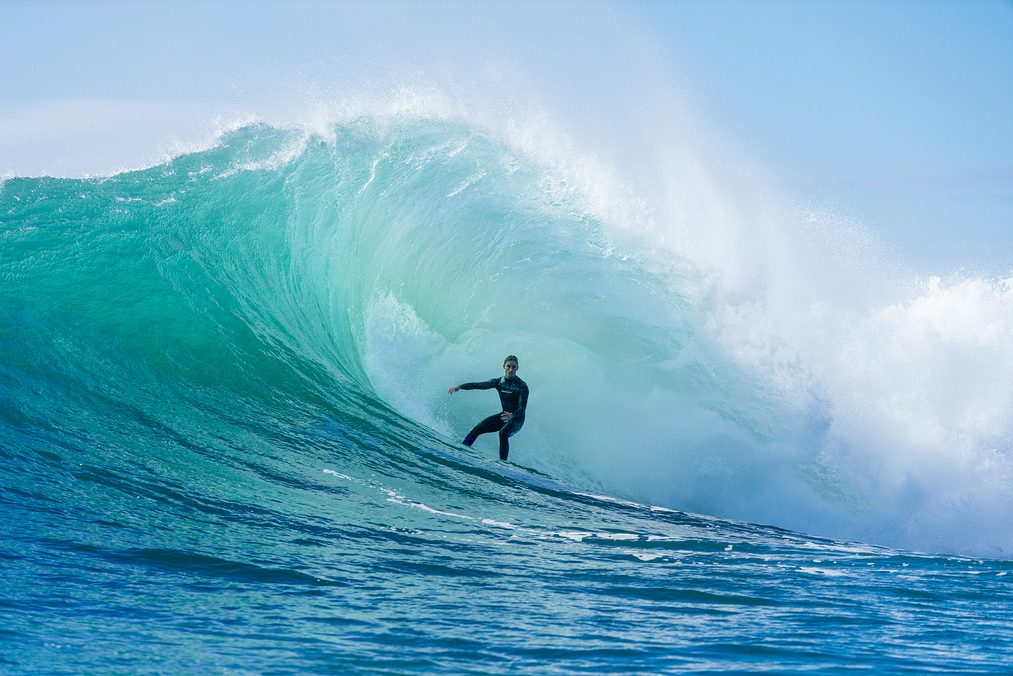Sheldon Simkus surfing's tube of a breaking wave. Photo: Andrew Shield/supplied