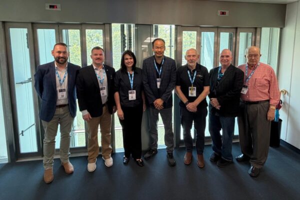 At the signing ceremony. From left: Ben Mitchell (Weld Australia), Dr Josh Burgess (AWS), Dr Madeleine du Toit (Weld Australia), Carey Chen (AWS), Geoff Crittenden (Weld Australia), Richard Arn (AWS) and Walt Sperko (AWS). Photo: supplied