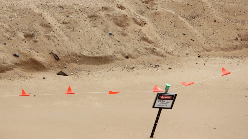 A new sandbag wall is to be built and an existing one repaired at Clarks Beach, NSW. Photo: ANDREW KACIMAIWAI