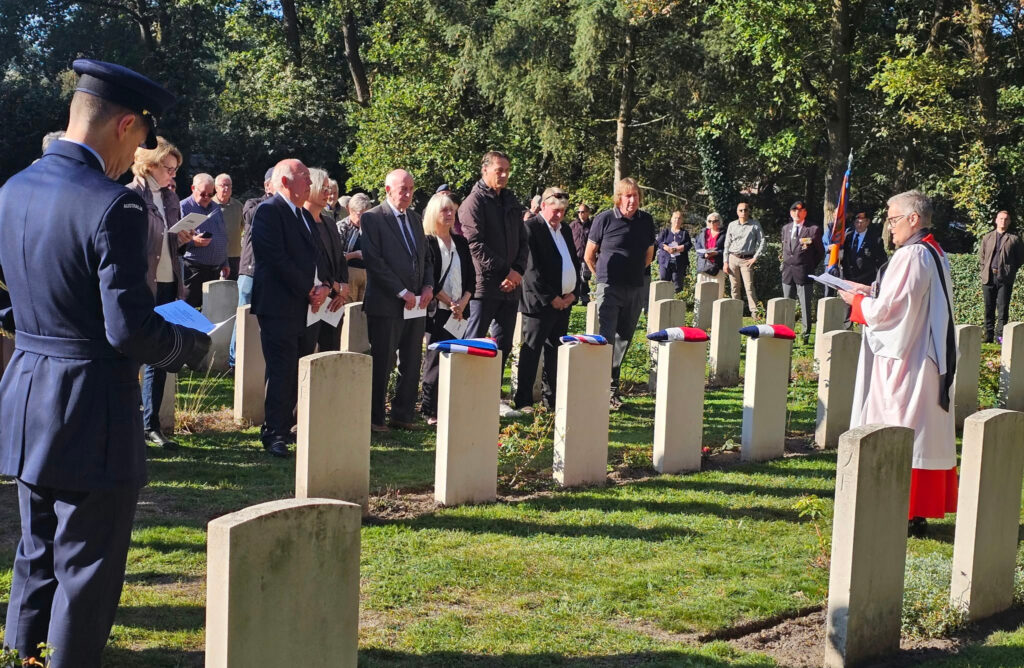 Group Captain Ruth Hake leads the headstone rededication ceremony in Venray, the Netherlands. Photo: Department of Defence