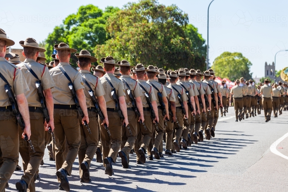 Australian Army soldiers in service dress marching in formation, Defence extinguishment scheme