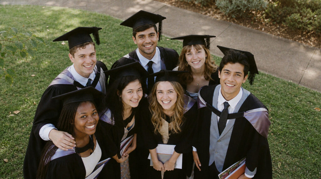 University graduates at a ceremony, as new data shows graduate salaries rising