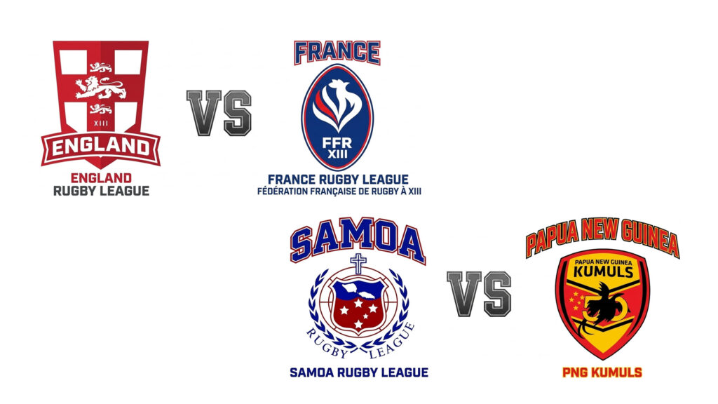 Rugby League World Cup: England v France and Samoa v Papua New Guinea team logos
