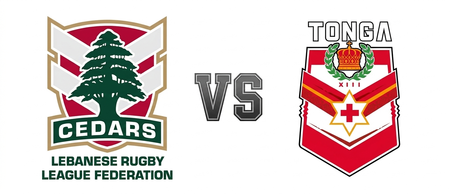 Lebanon Cedars and Tonga rugby league team crests side by side, Tonga v Lebanon